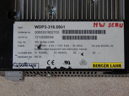 Berger Lahr SIG Positec WDP3 Positioniersteuerung  WDP3-318.0801  Used
