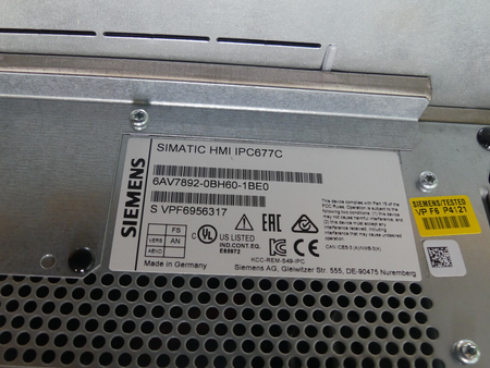Siemens 6AV7892-0BH60-1BE0  SIMATIC HMI IPC677C  PANEL PC