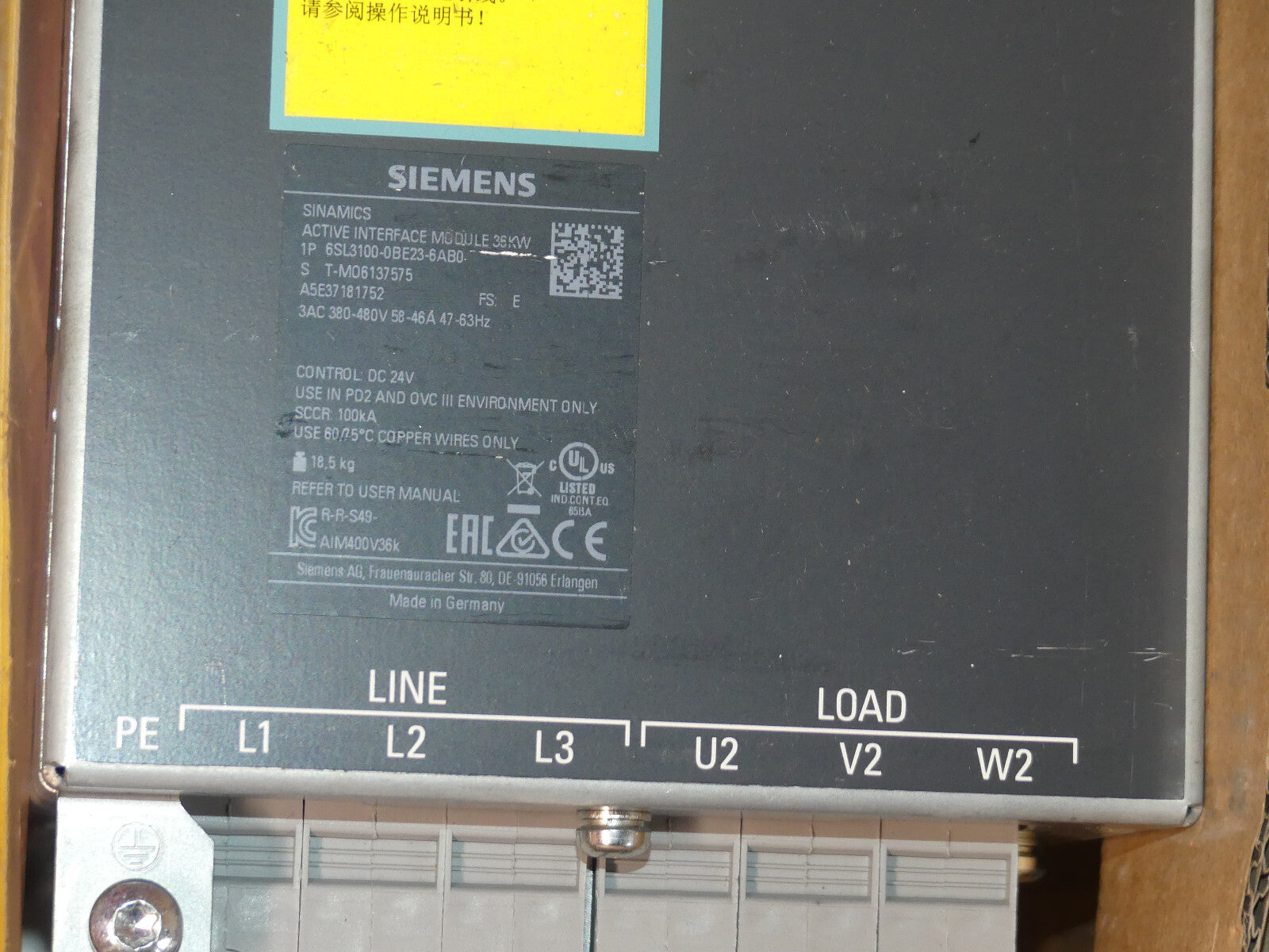 Siemens SINAMICS S120 Interface Module  6SL3100-0BE23-6AB0