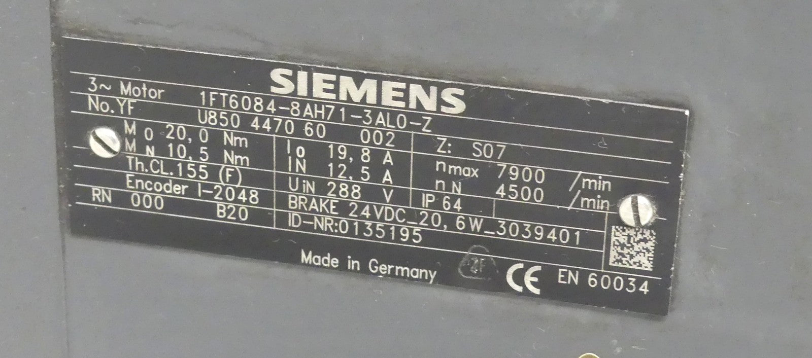 SIEMENS 1FT6084-8AH71-3AL0-Z Leicht beschädigt s.Bilder