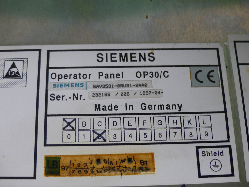 siemens operator panel op30/c 6av3531-0ru31-2aa0 used