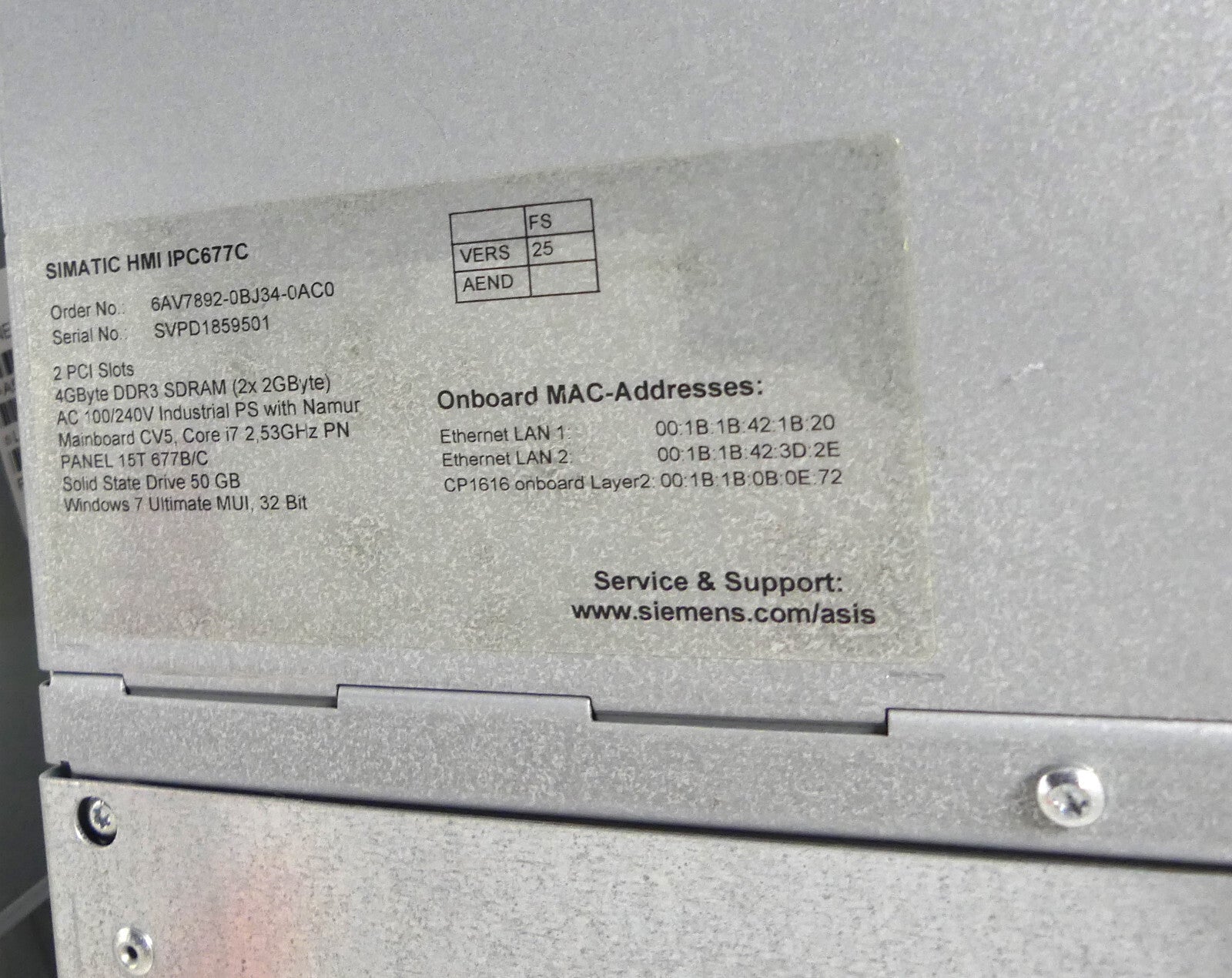 Siemens 6AV7892-0BJ34-0AC0 + panel 15T 677/877 ROHS