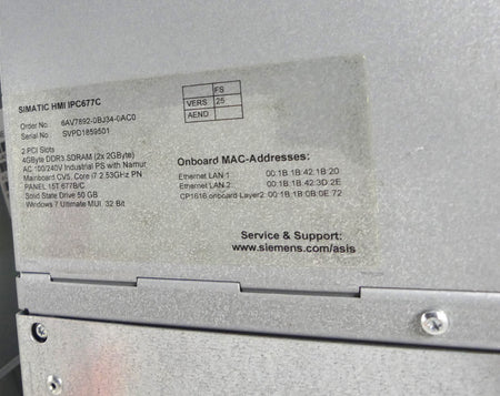 Siemens 6AV7892-0BJ34-0AC0 + panel 15T 677/877 ROHS