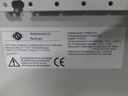HSR Verfahrenstechnik Klimaschrank P10042101