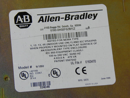 Allen-Bradley Industrie Computer PC  6180-DHGEFGZBFCZ USED