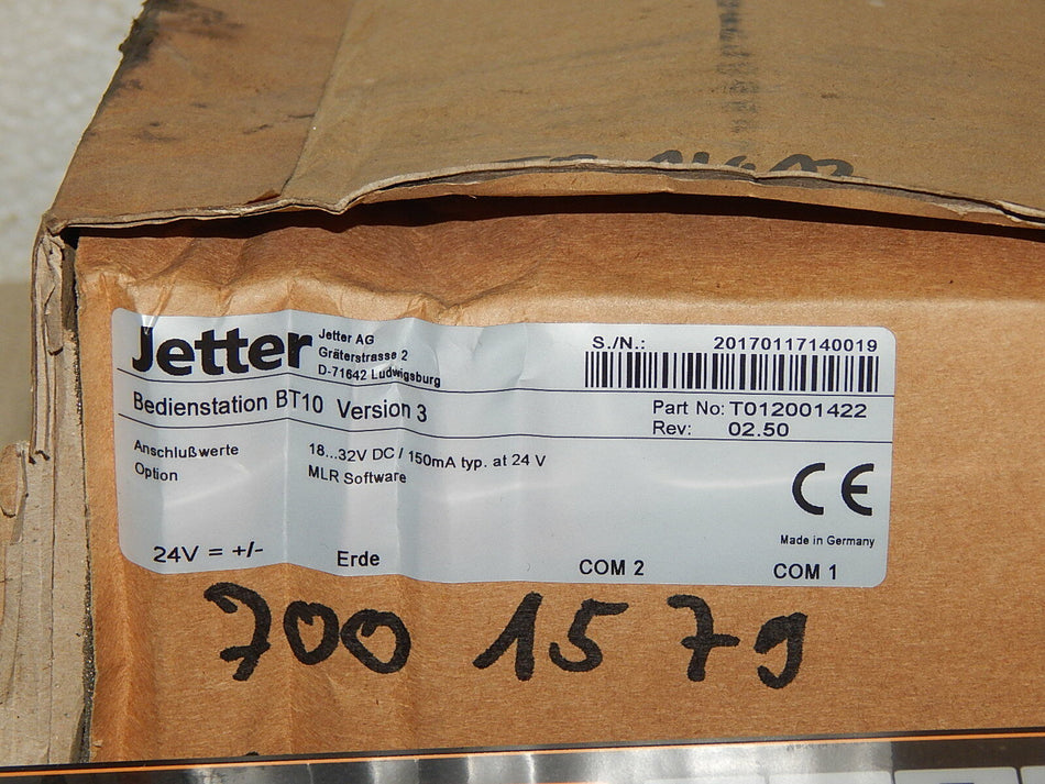 Jetter Bedienterminal BT 10 Version 3 Part No:T012001422  New