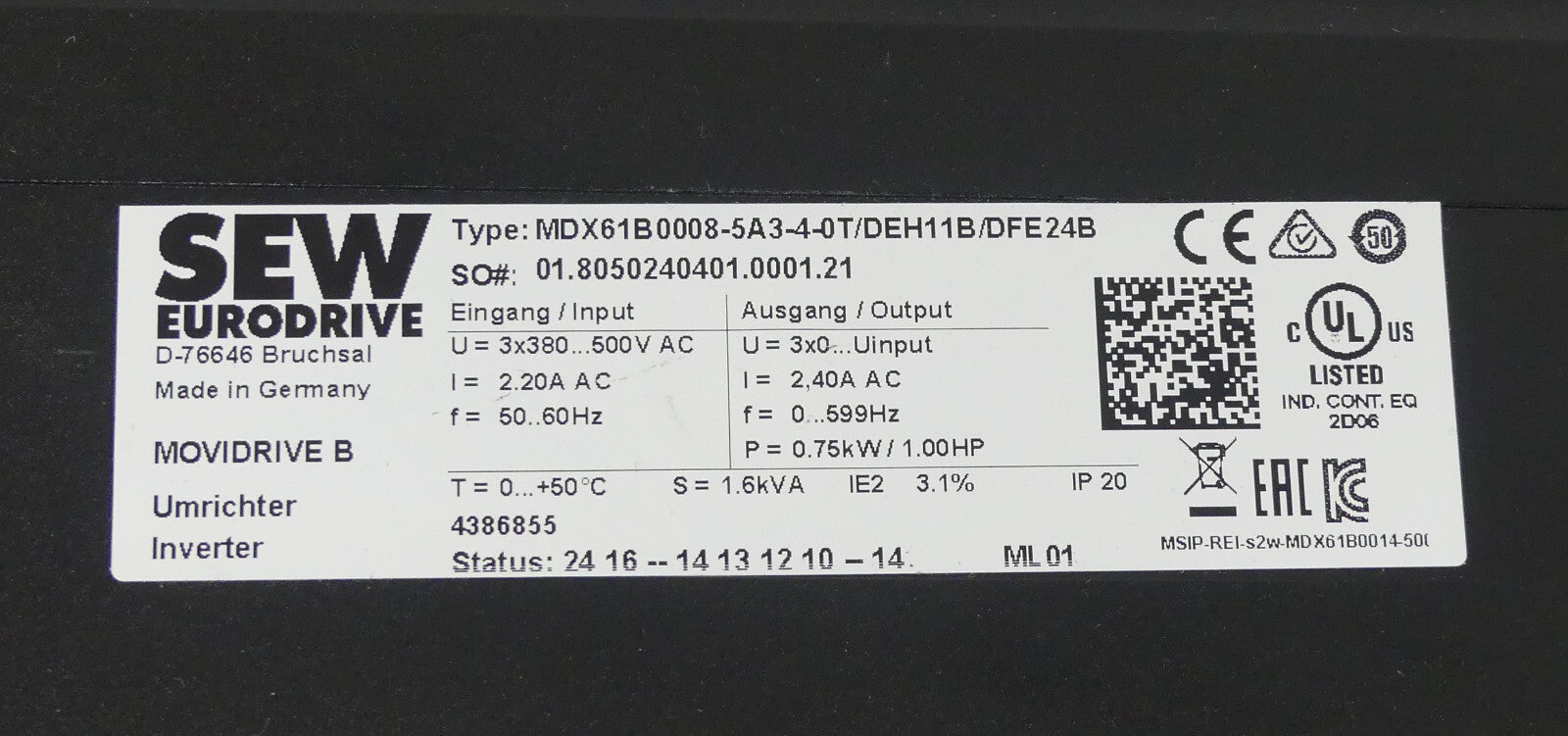 SEW MDX61B0008-5A3-4-0T/DEH11B/DFE24B