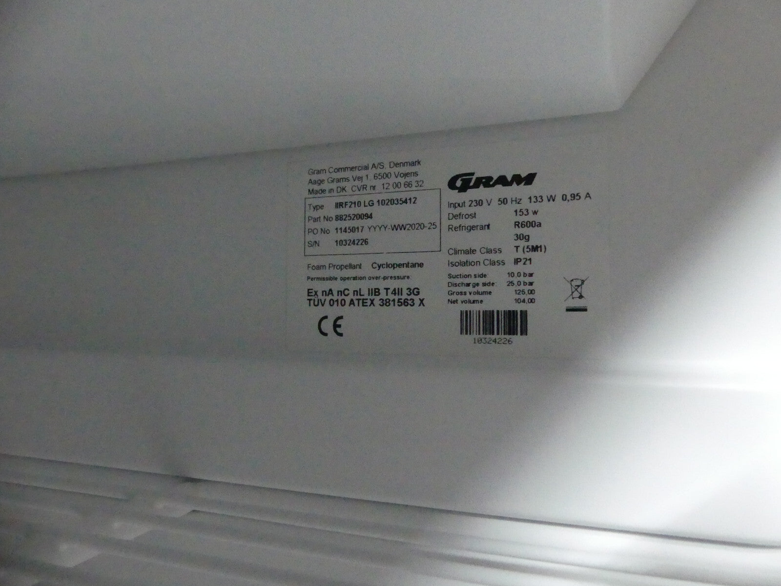 Gram Labortiefkühlschrank Type IIRF210 LG 102035412