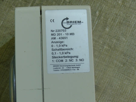 Briem Differenzdruckmessgerät  MD 201 - 10 MB Schaltbereich 0,1 - 1,0 kPa
