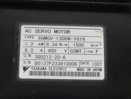 YASKAWA SERVOMOTOR SGMGV-13DDW-YG16