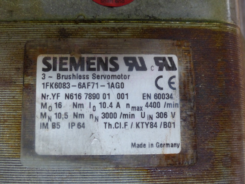 SIEMENS Servomotor 1FK6083-6AF71-1AG0  1FK60836AF711AG0 used
