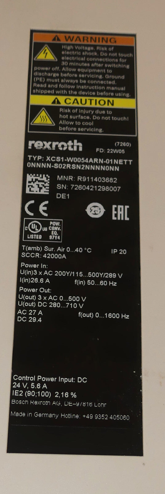 REXROTH XCS1-W0054ARN-01NETT0NNNN-S02RSN2NNNN0NN