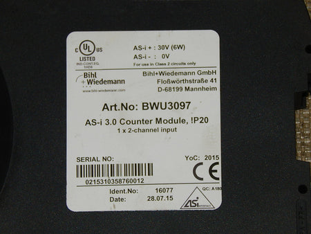 Bihl+Wiedmann BWU3097 AS-i 3.0 Counter Module,IP20 used