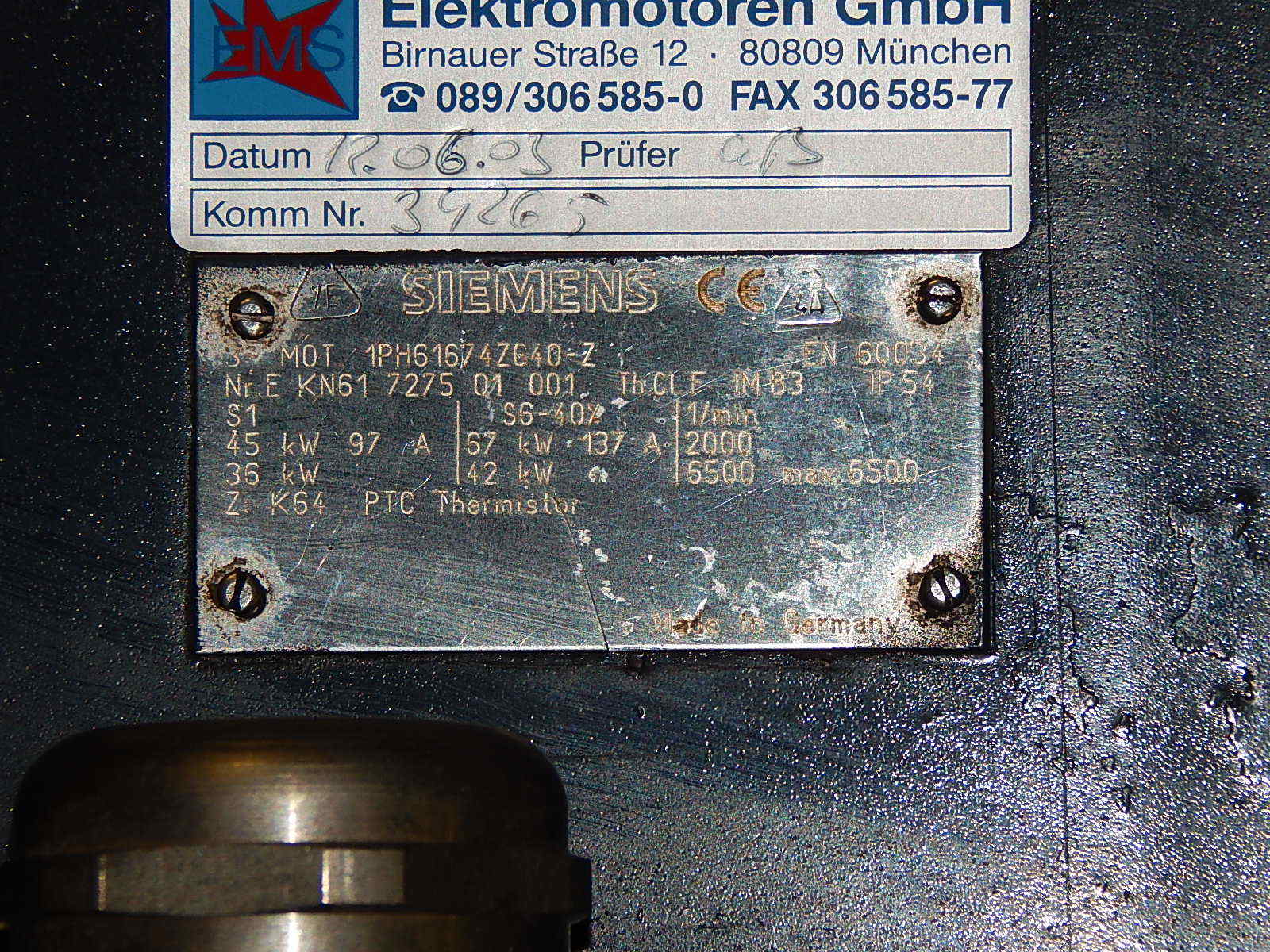Siemens Drehstrom Hauptspindelmotor 1PH6167-4ZG40-Z // 1PH61674ZG40Z 
