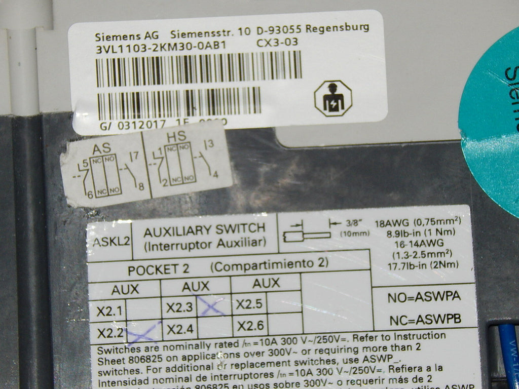 Siemens Leistungsschalter Type HCGA  3VL1103-2KM30-0AA1 Top Zustand