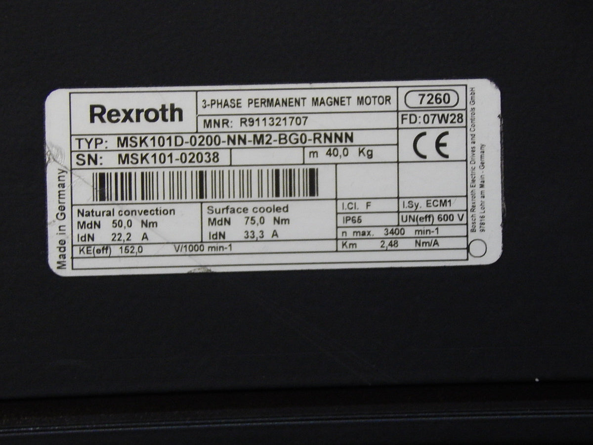  Rexroth 3~Permanent Magnet Motor MSK101D-0200-NN-M2-BG0-RNNN Used