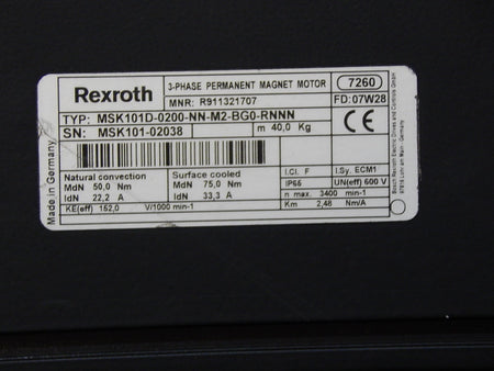  Rexroth 3~Permanent Magnet Motor MSK101D-0200-NN-M2-BG0-RNNN Used