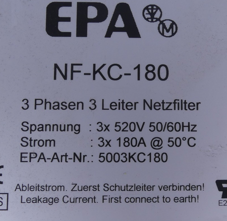 EPA 3 Phasen 3 Leiter Netzfilter NF-KC-100/R2 5003KC180