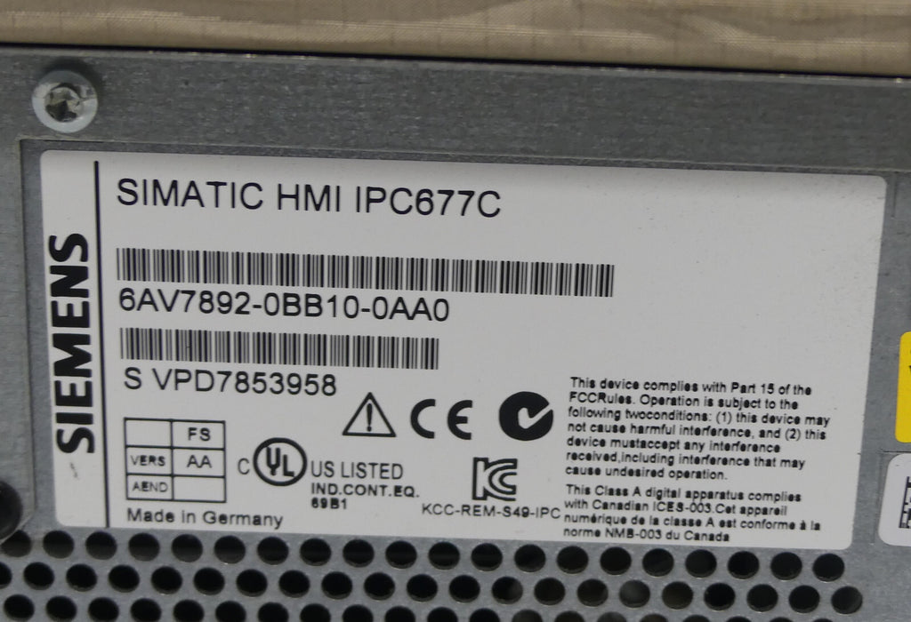 Siemens 6AV7892-0BB10-0AA0 SIMATIC HMI IPC677C