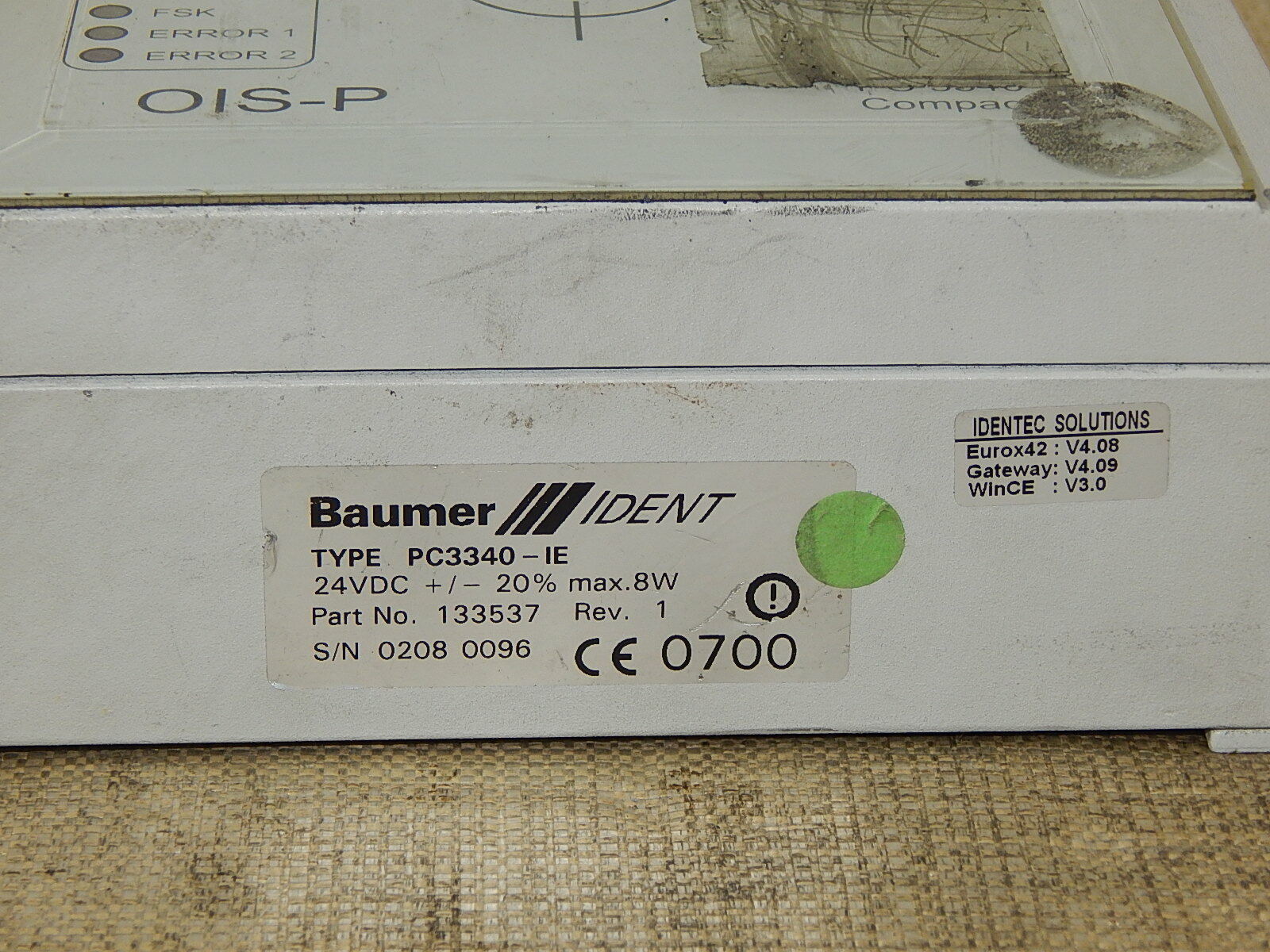 Baumer Ident  PC3340-IE Sensor 133537 Rev. 1 used
