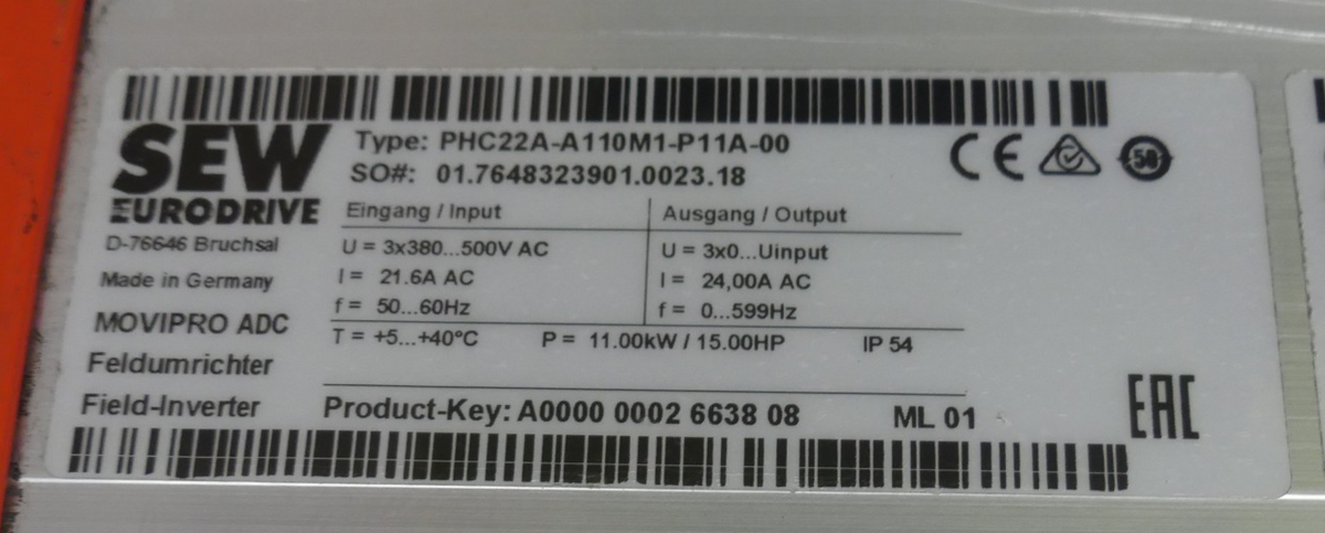SEW EURODRIVE MOVIPRO PHC22A-A110M1-P11A-00