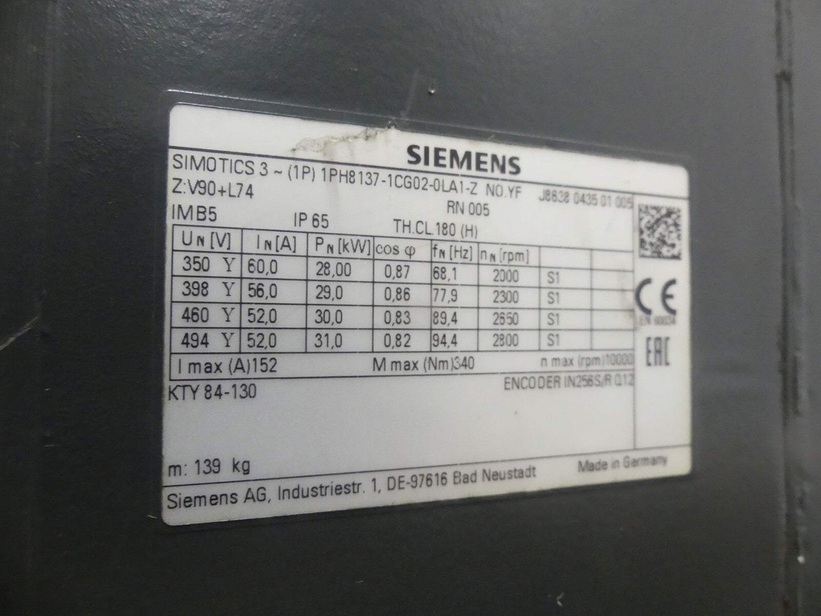 Siemens Simotics 3~(1P)  1PH8137-1CG02-0LA1-Z