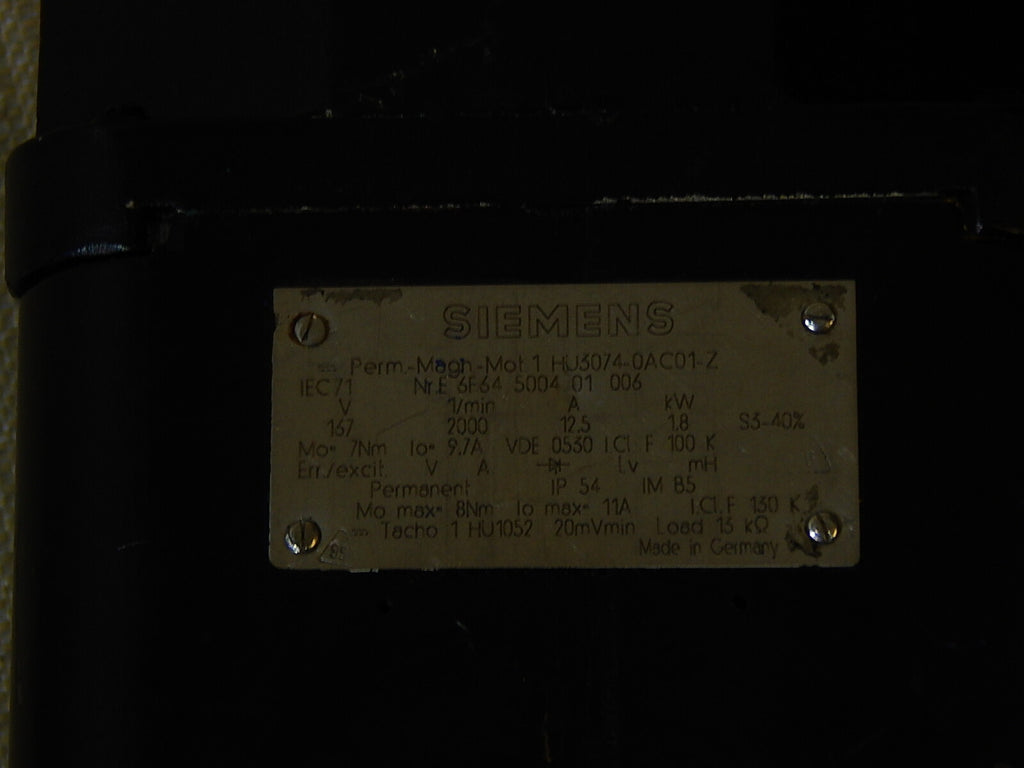 Siemens Permanent Magnet Motor 1HU3074-0AC01-Z used