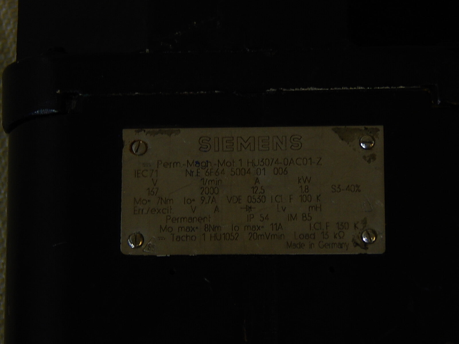 Siemens Permanent Magnet Motor 1HU3074-0AC01-Z used