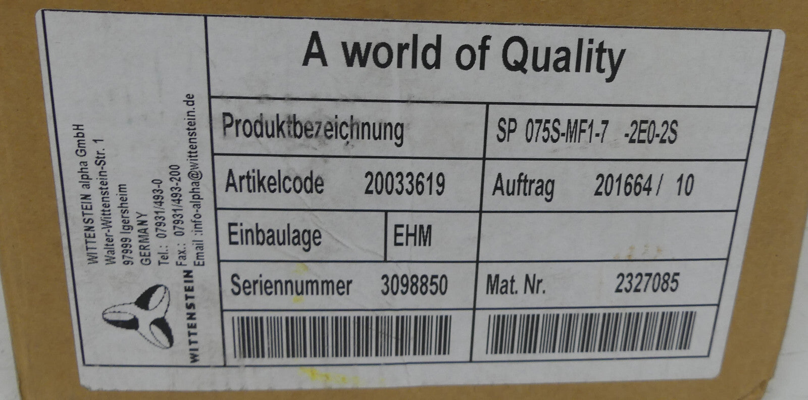wittenstein SP 075S-MF1-7-2E0-2S