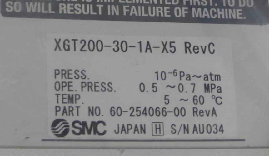 SMC L-MOTION SCHLITZVENTIL XGT200-30-1A-X5 Rev. C