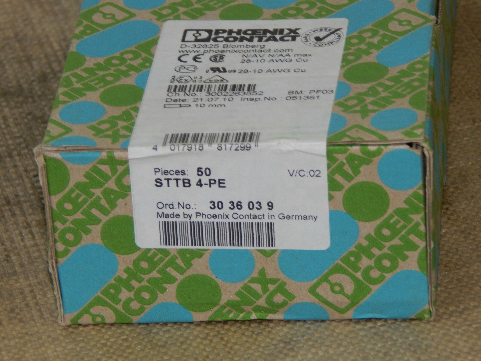  50x Phoenix Contact STTB 4-PE Reihenklemme 