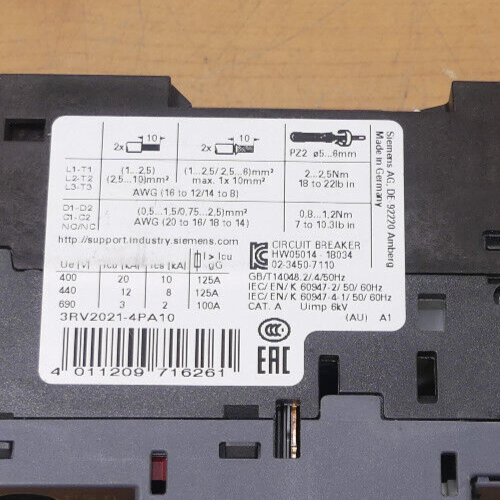Siemens 3RV2021-4PA10 Leistungsschalter für Motorschutz
