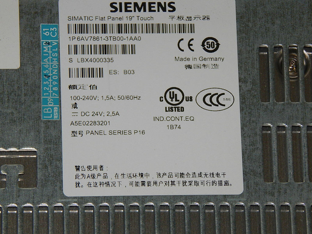  SIEMENS 6AV7861-3TB00-1AA0 // 6AV7 861-3TB00-1AA0 Touch Serie P16 used