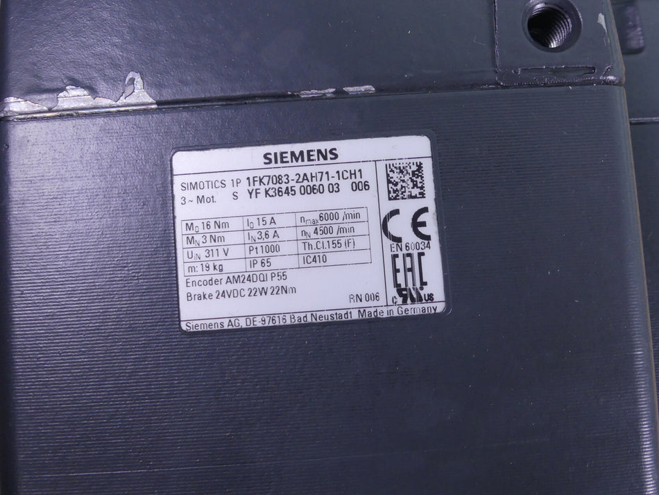 SIEMENS Simotics Servomotor  1FK7083-2AH71-1CH1