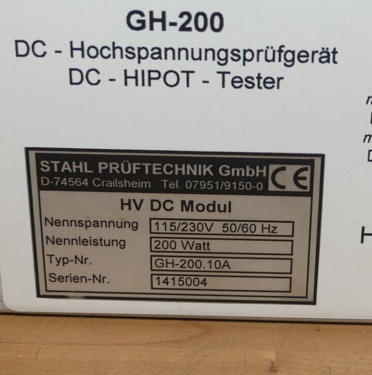 Stahl GH-200 / GH-200.10A DC-Hochspannungsprüfgerät