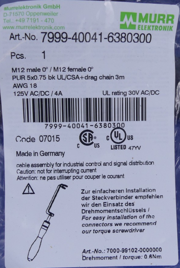 Murr Elektronik 7999-40041-6380300 Kabel 3m/M12