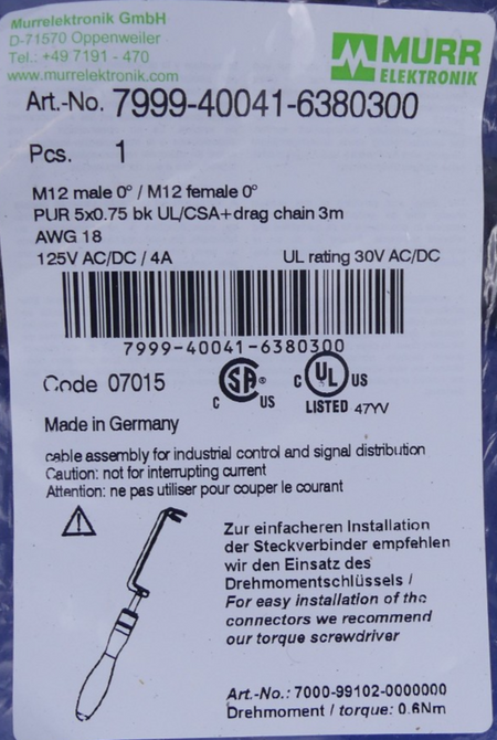 Murr Elektronik 7999-40041-6380300 Kabel 3m/M12