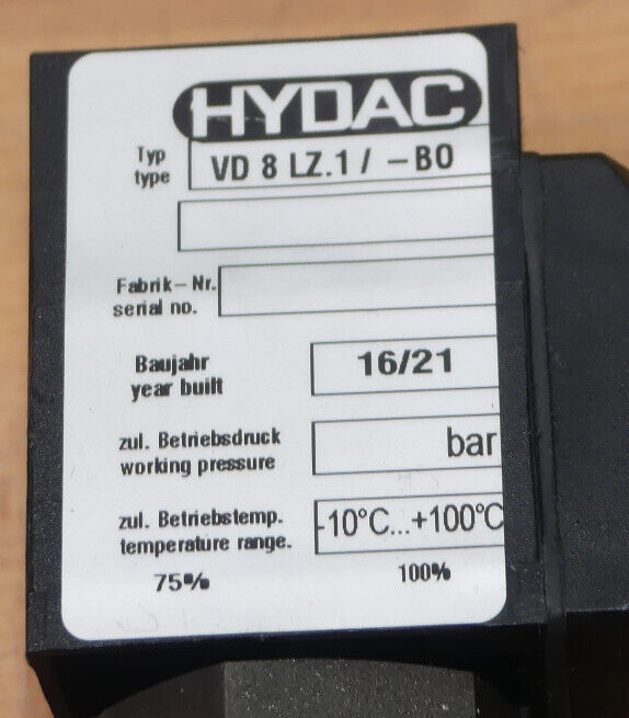 Hydac DFZ BH/HC 30 QB3ZL 1.0/ 315bar 0,13 Blockanbaufilter + VD8LZ.1/-B0