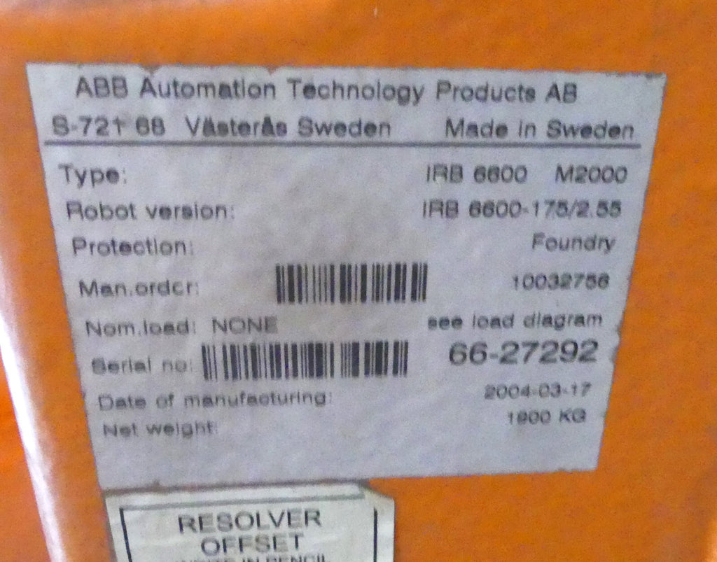 ABB Automation IRB 6600 M2000 IRB 6600-175/2.55 B.j 2004-03-17