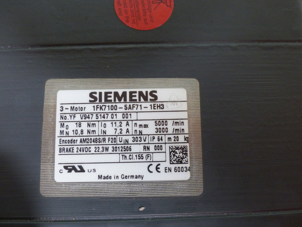 SIEMENS 1FK7100-5AF71-1EH3    1FK71005AF711EH3 used
