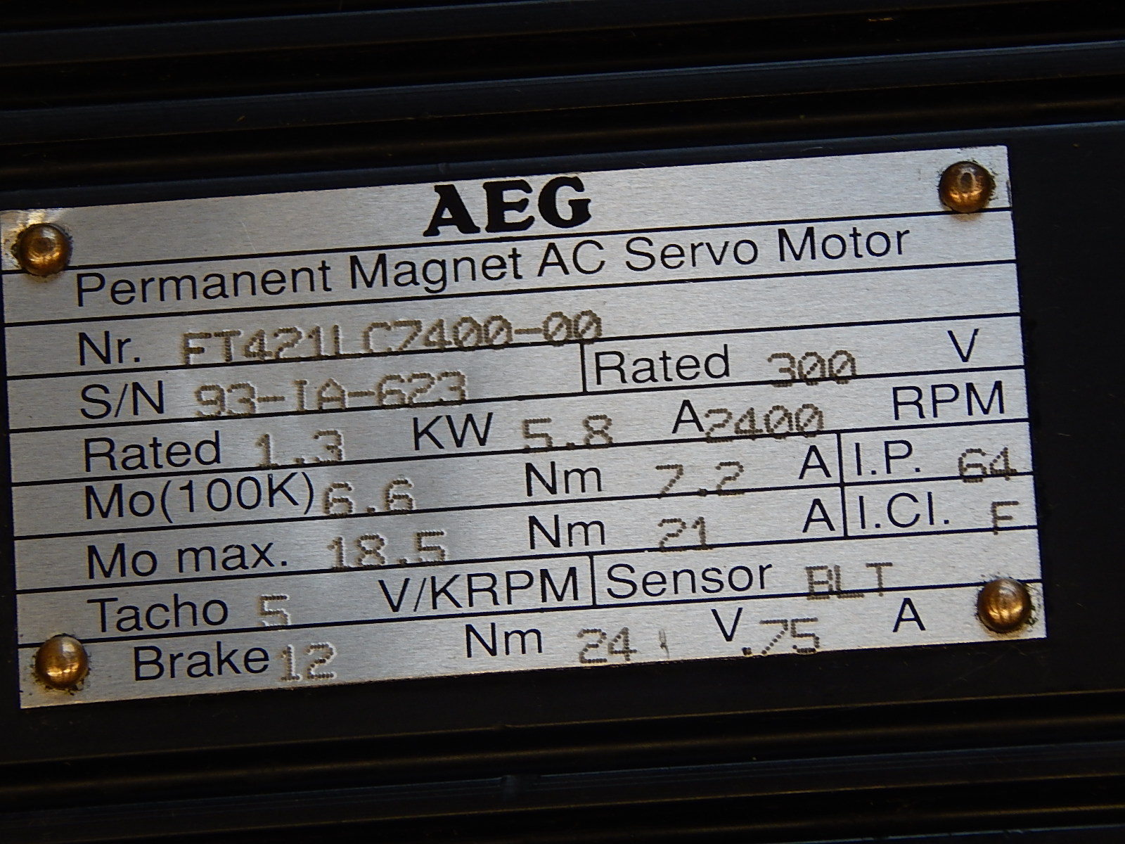 AEG Permanent Magnet AC Servo Motor FT421I C7400-00 1,3 KW Used  s.Bilder