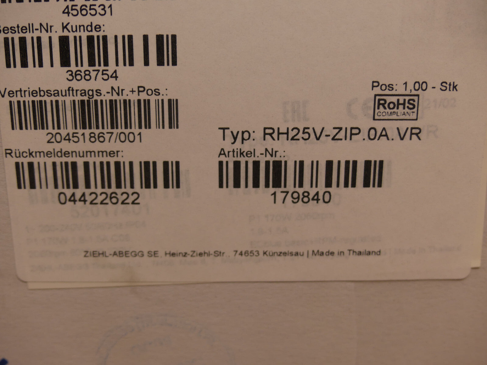 Ziehl-abegg RH25V-ZIP.0A.VR