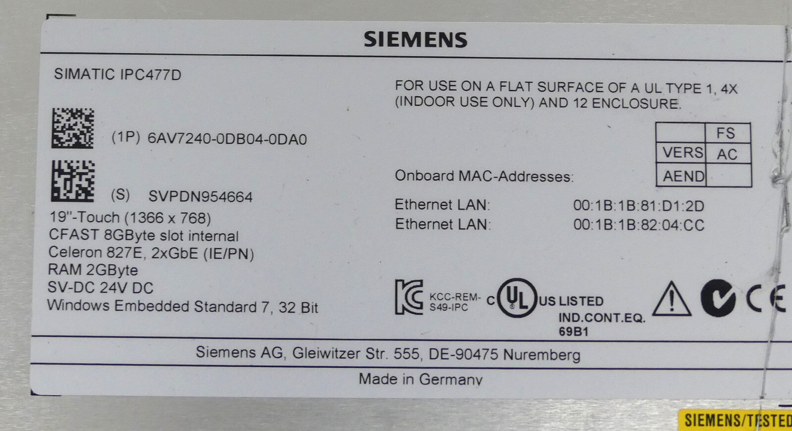Siemens 6AV7240-0DB04-0DA0