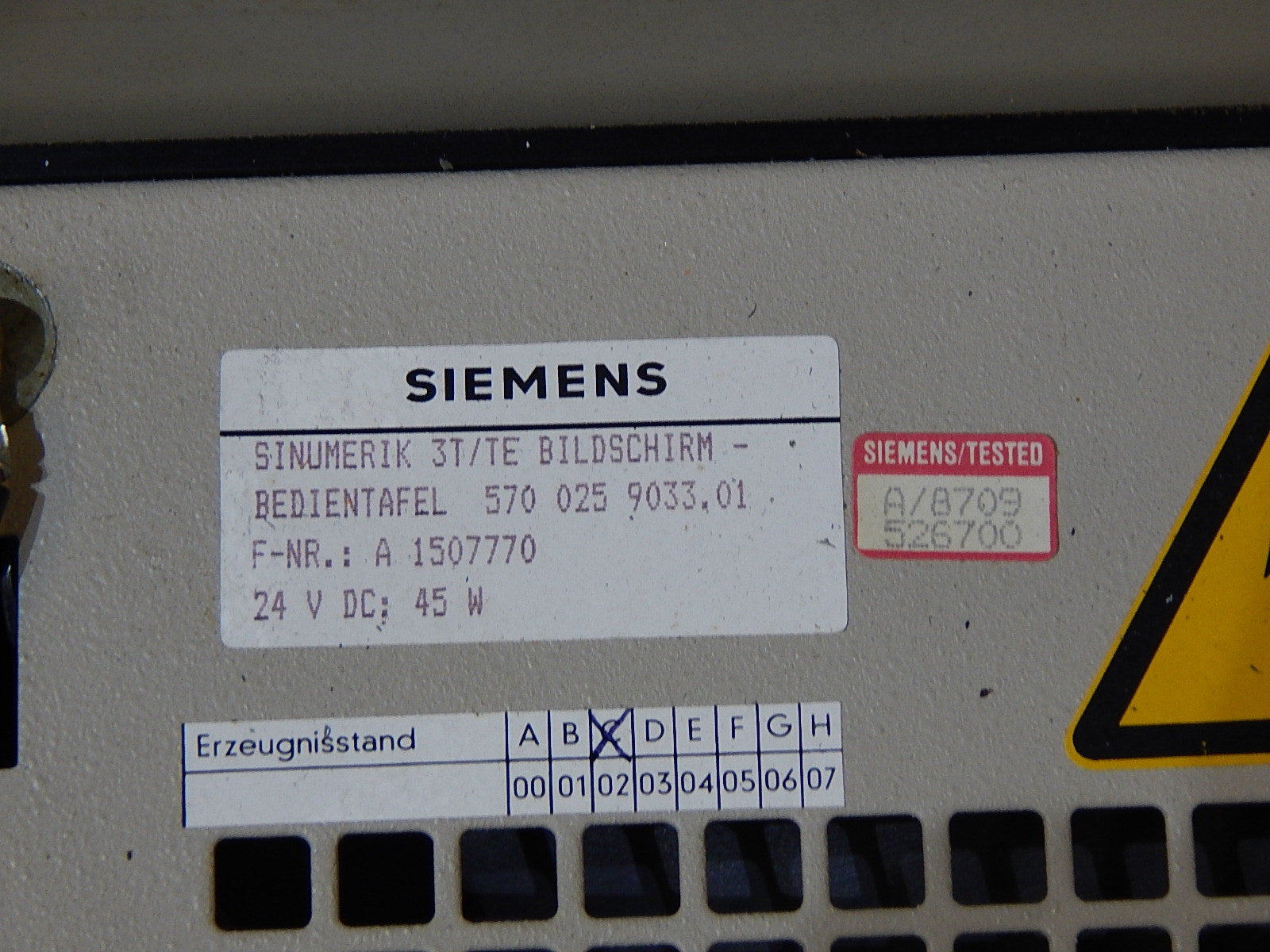 Siemens Sinumerik System 3T/TE 9" Monitor 570 025 9033.01  Used