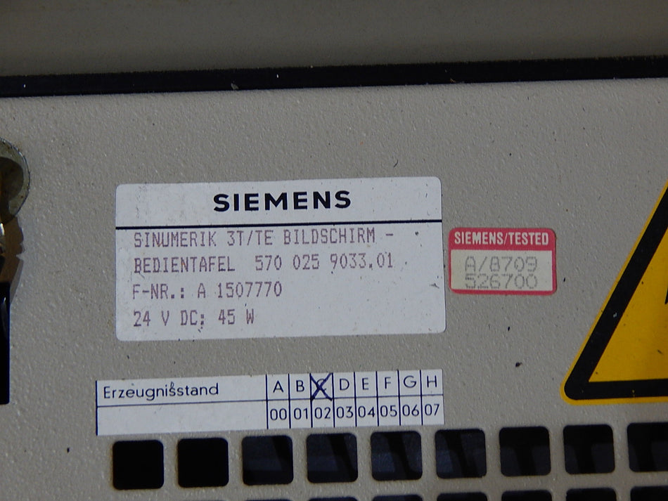 Siemens Sinumerik System 3T/TE 9" Monitor 570 025 9033.01  Used
