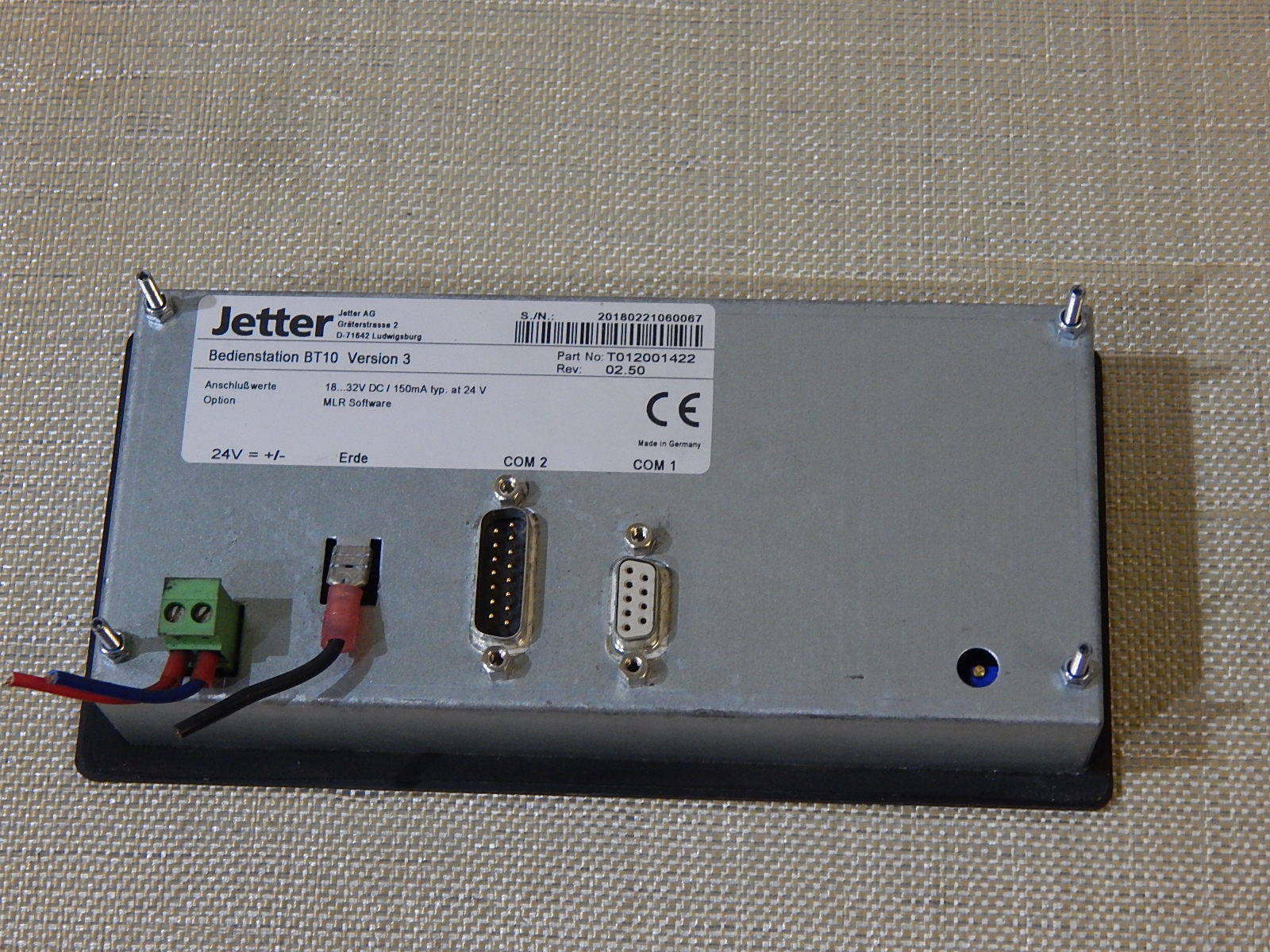 Jetter Bedienterminal BT 10 Version 3 Part No:T012001422 Used