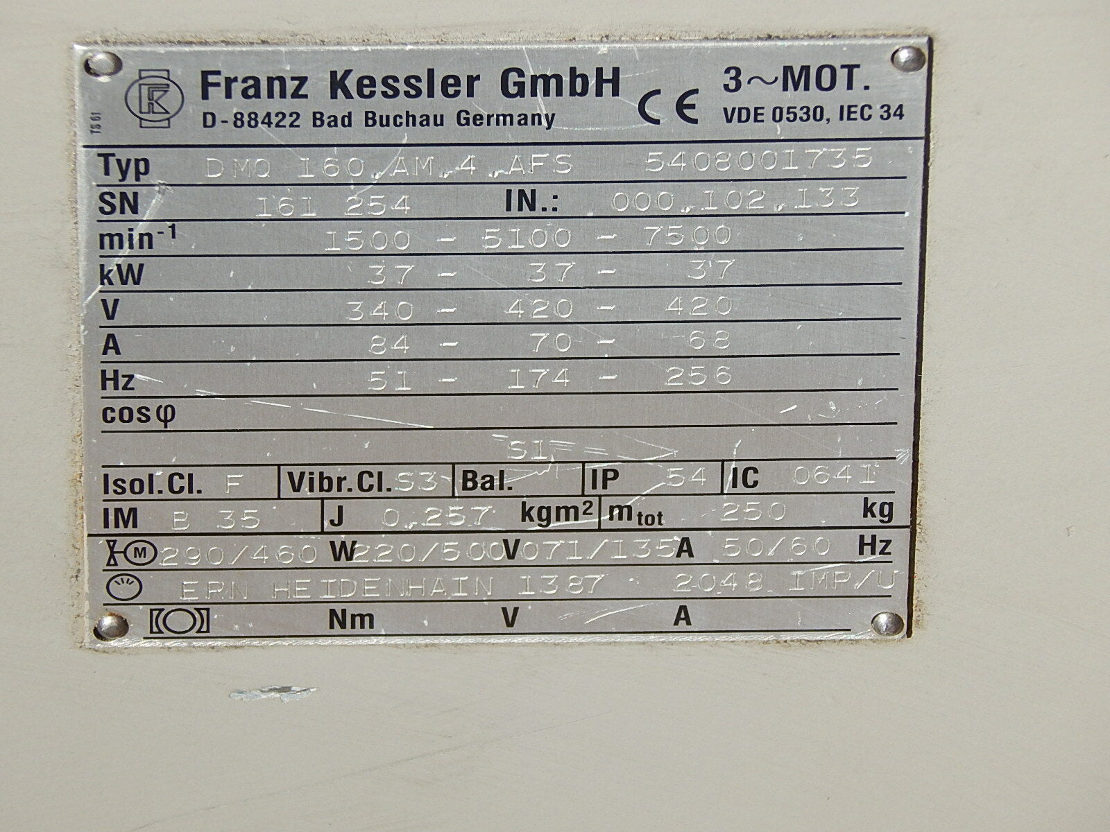 FRANZ KESSLER SERVOMOTOR DMQ 160.AM,4,AFS 5408001735 Used