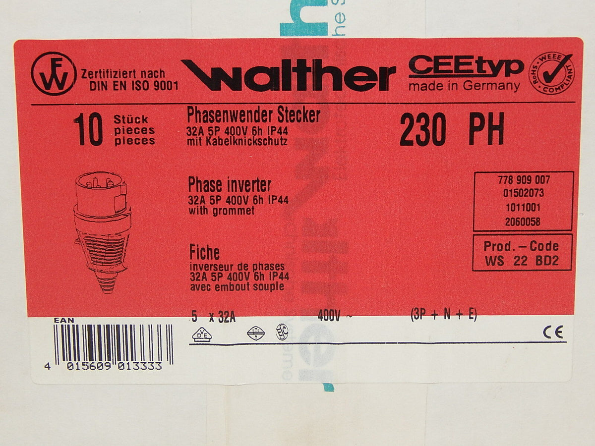 10x Walther Phasenwender Stecker 32 A 5P 400 V 6 h IP44// WS 22 BD2 OVP
