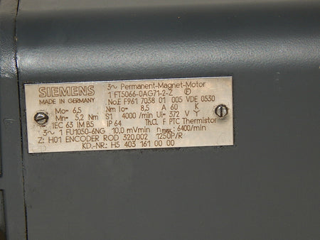  Siemens 3~Permanent Magnet Motor  1FT5066-0AG71-2-Z used