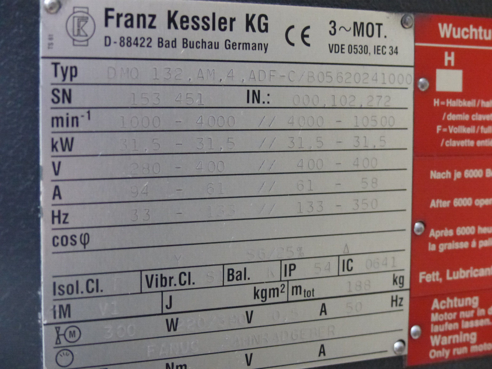 FRANZ KESSLER DMQ 132.AM.4.ADF-C Hauptspindelmotor